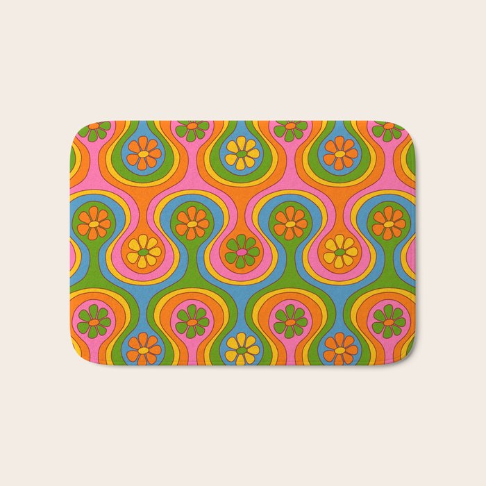Groovy 60s Midcentury Modern Flower Pattern Bath Mat Gallery Image 1