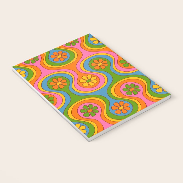 Groovy 60s Midcentury Modern Flower Pattern Notebook Gallery Image 3