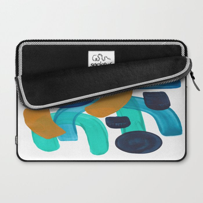 Minimalist Abstract Mid Century Modern Colorful Shapes Marine Green Teal Blue Yellow Pattern Laptop Sleeve Gallery Image 2