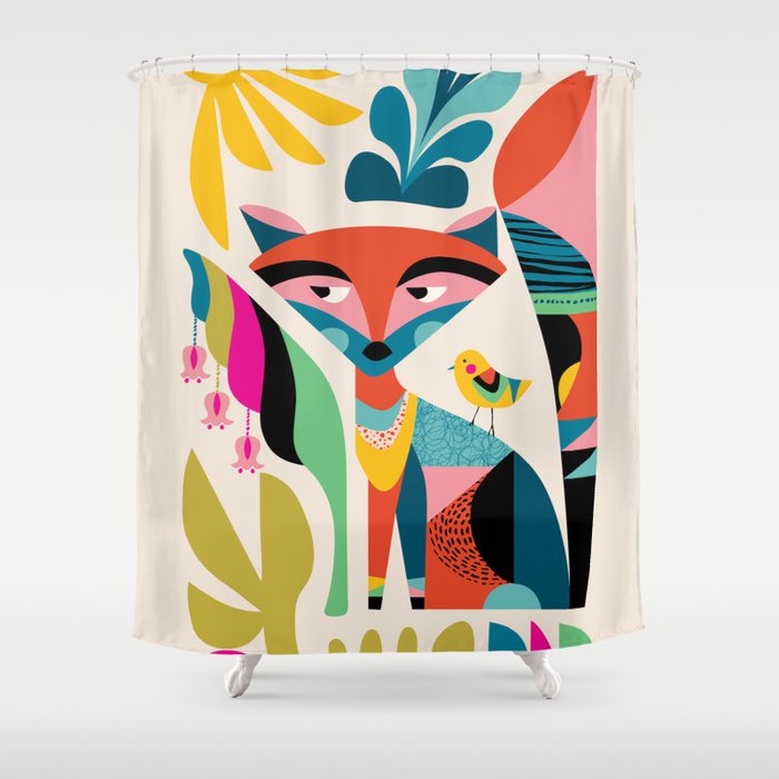 Mid Century Fox Shower Curtain Gallery Image 1