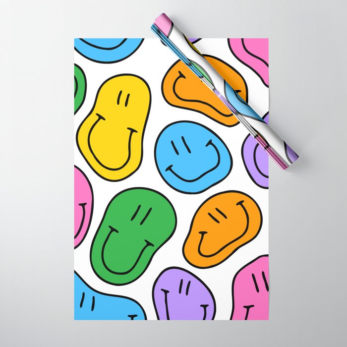 Colorful smiling happy face cartoon pattern Wrapping Paper Gallery Image 1