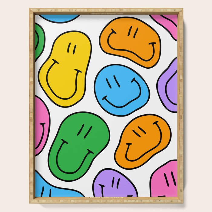 Colorful smiling happy face cartoon pattern Serving Tray Gallery Image 1