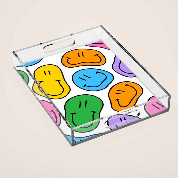 Colorful smiling happy face cartoon pattern Acrylic Tray Gallery Image 1