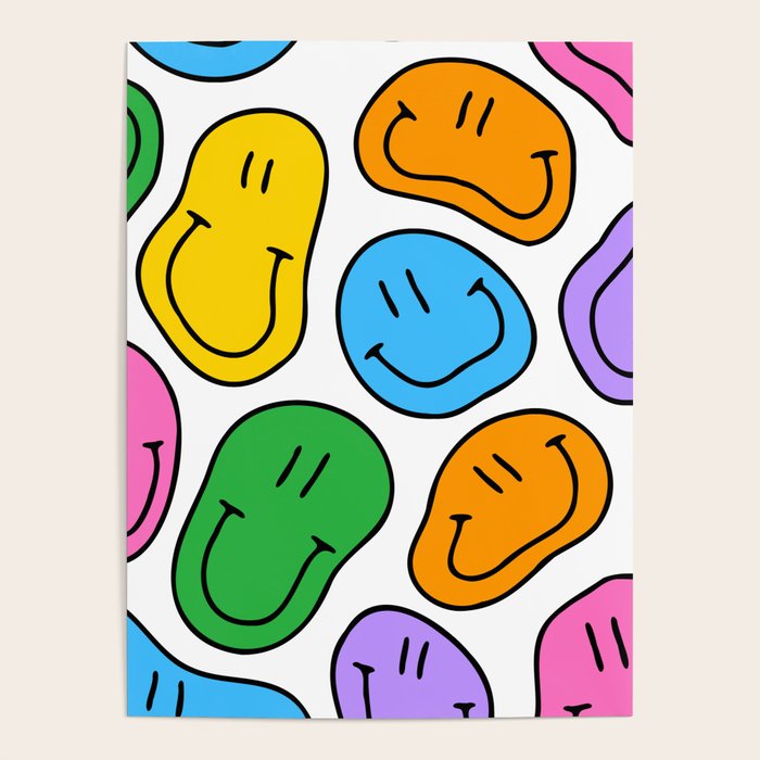 Colorful smiling happy face cartoon pattern Poster Gallery Image 4