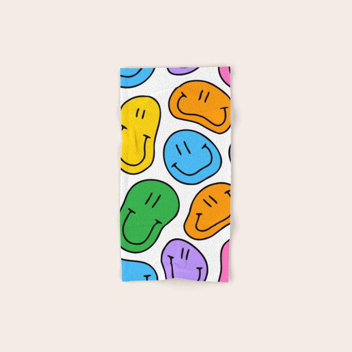 Colorful smiling happy face cartoon pattern Bath Towel Gallery Image 1