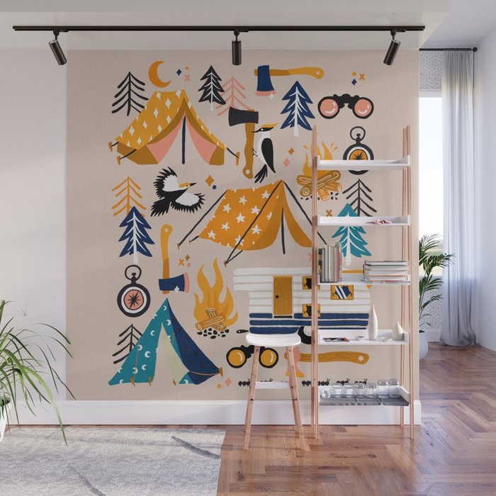 Camping Kit - Orange & Blue Wall Mural Gallery Image 1
