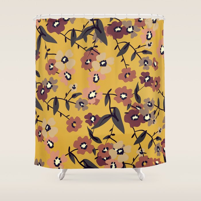  Warm Floral Pattern Shower Curtain Gallery Image 1