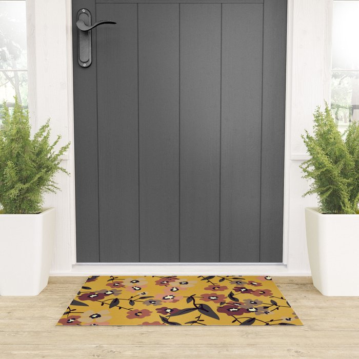  Warm Floral Pattern Welcome Mat Gallery Image 3