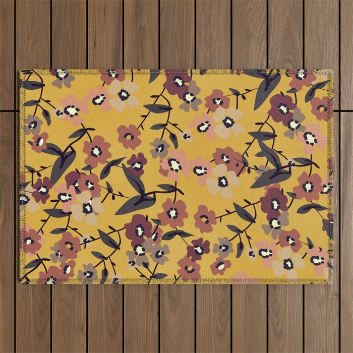  Warm Floral Pattern Outdoor Rug Gallery Image 1