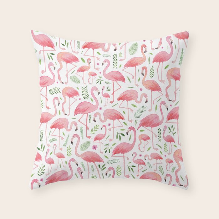 Flamingo Floral Pattern! Throw Pillow Gallery Image 1