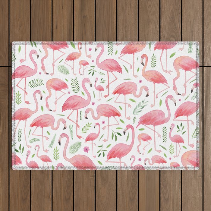 Flamingo Floral Pattern! Outdoor Rug Gallery Image 1