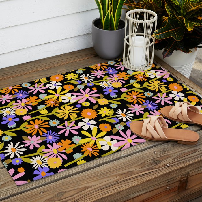 Flower Power Dark Outdoor Rug Gallery Image 2