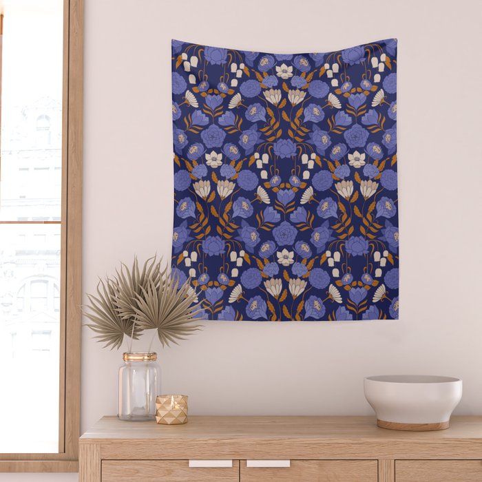 Mystery Blooms {Periwinkle} Wall Tapestry Gallery Image 2