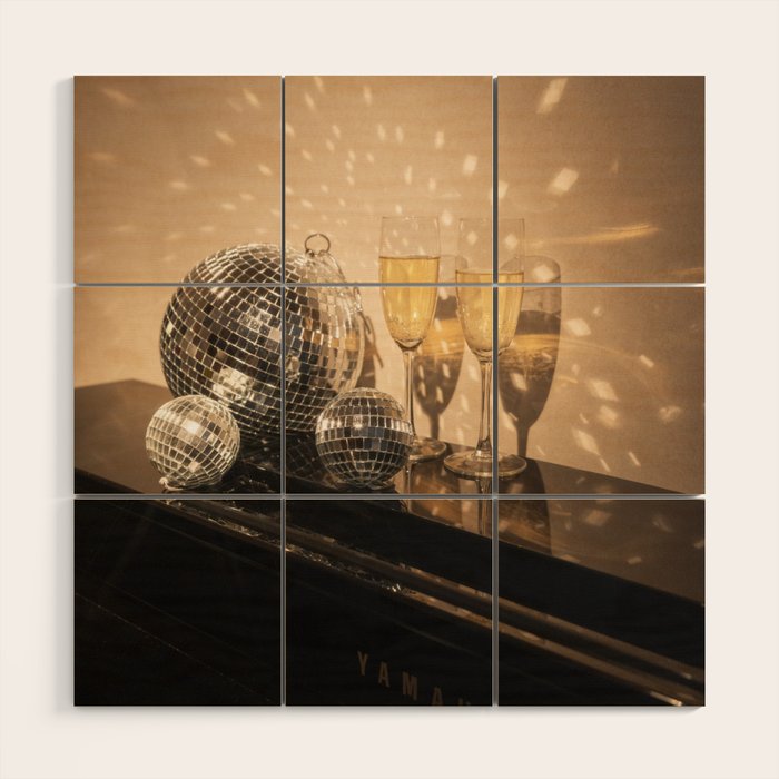 Disco Ball Champagne Celebration Glam Photography  Wood Wall Art Gallery Image 1