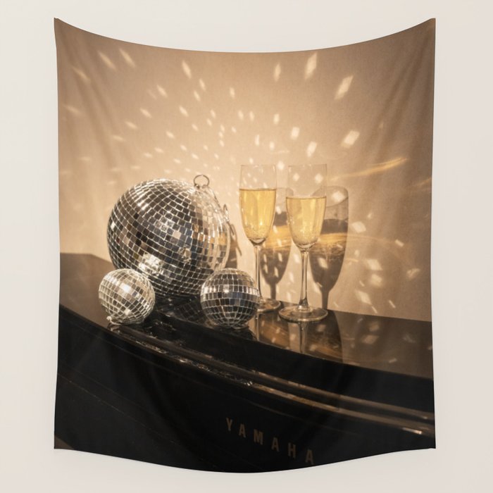 Disco Ball Champagne Celebration Glam Photography  Wall Tapestry Gallery Image 1