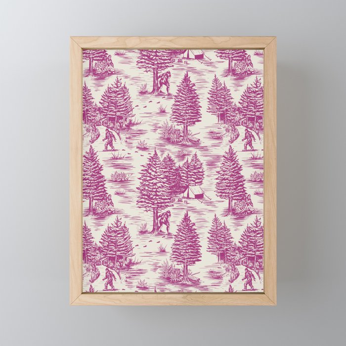 Magenta Bigfoot / Sasquatch Toile de Jouy Mini Art Print Gallery Image 1