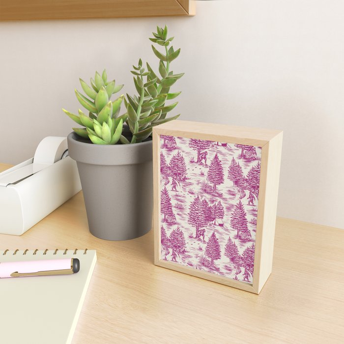 Magenta Bigfoot / Sasquatch Toile de Jouy Mini Art Print Gallery Image 2