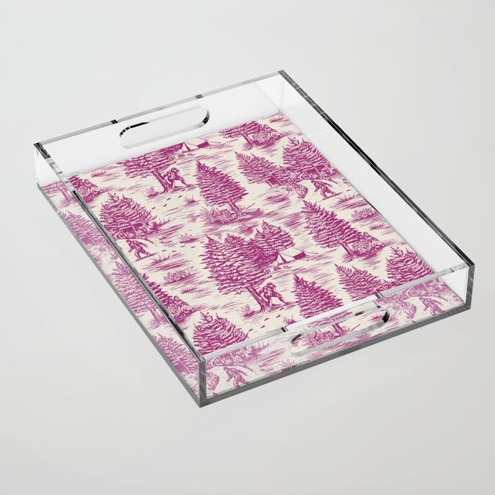 Magenta Bigfoot / Sasquatch Toile de Jouy Acrylic Tray Gallery Image 1