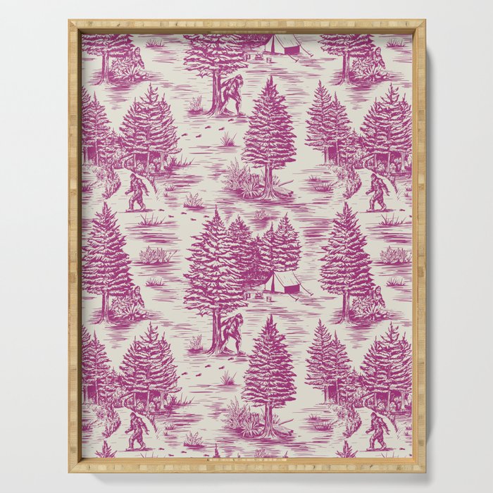 Magenta Bigfoot / Sasquatch Toile de Jouy Serving Tray Gallery Image 1