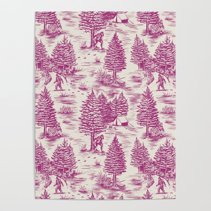 Magenta Bigfoot / Sasquatch Toile de Jouy Poster Gallery Image 4