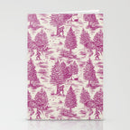 Magenta Bigfoot / Sasquatch Toile de Jouy Stationery Card Gallery Image 2