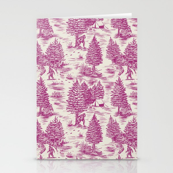 Magenta Bigfoot / Sasquatch Toile de Jouy Stationery Card Gallery Image 2