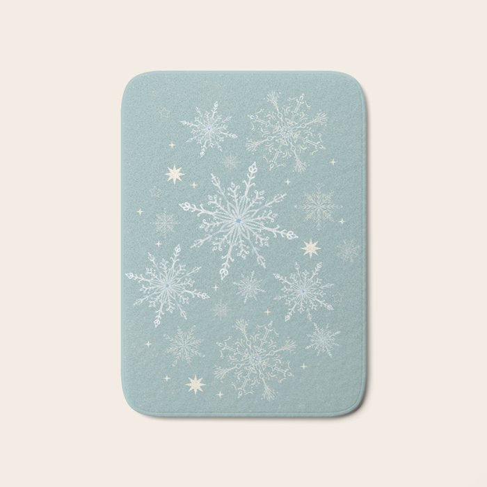 Elegant Winter Snowflake Pattern on Mint Green Background Bath Mat Gallery Image 1