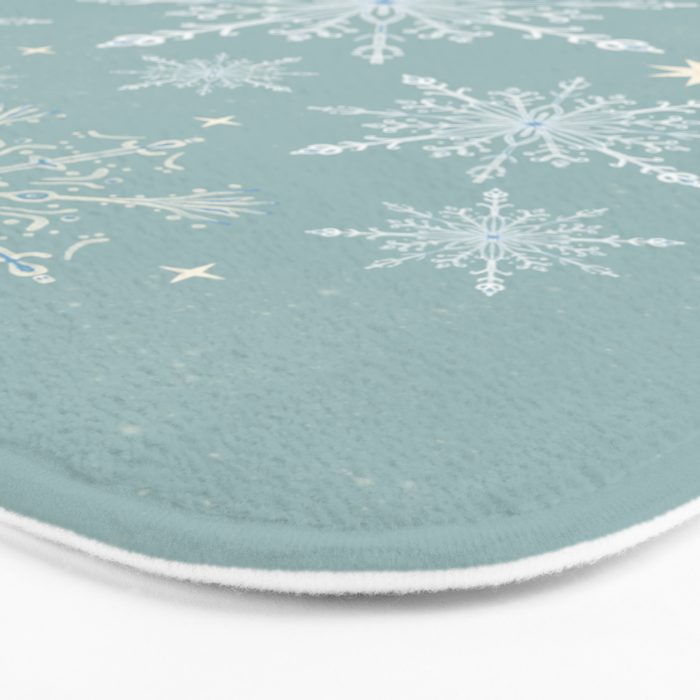 Elegant Winter Snowflake Pattern on Mint Green Background Bath Mat Gallery Image 3