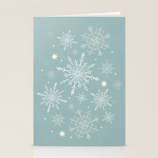 Elegant Winter Snowflake Pattern on Mint Green Background Stationery Card Gallery Image 1