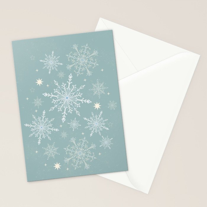 Elegant Winter Snowflake Pattern on Mint Green Background Stationery Card Gallery Image 2