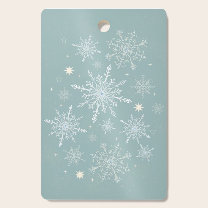 Elegant Winter Snowflake Pattern on Mint Green Background Cutting Board Gallery Image 1