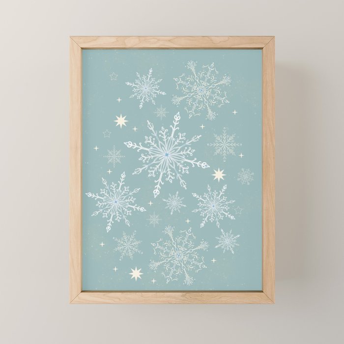 Elegant Winter Snowflake Pattern on Mint Green Background Mini Art Print Gallery Image 1
