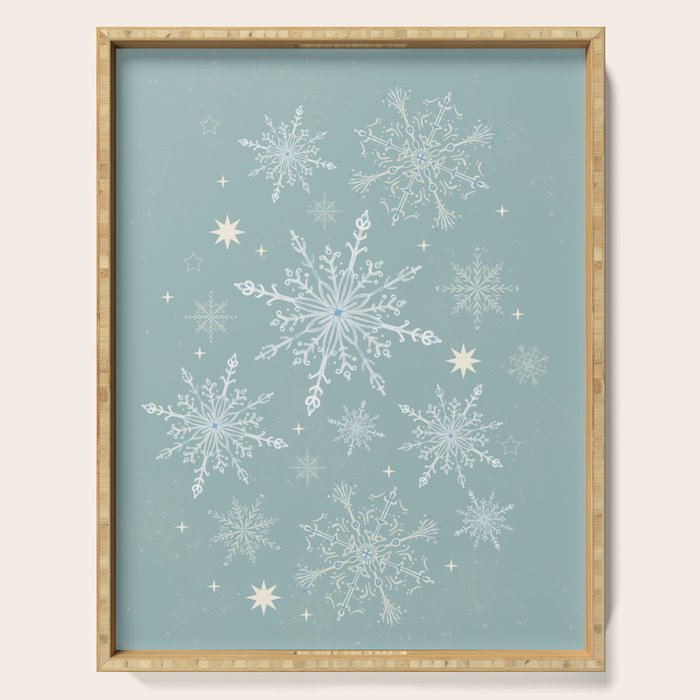 Elegant Winter Snowflake Pattern on Mint Green Background Serving Tray Gallery Image 1
