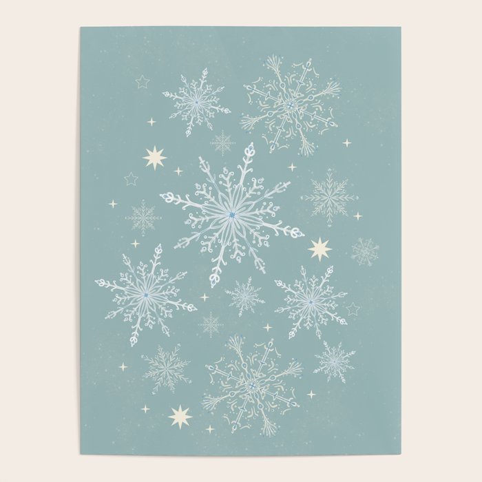 Elegant Winter Snowflake Pattern on Mint Green Background Poster Gallery Image 4
