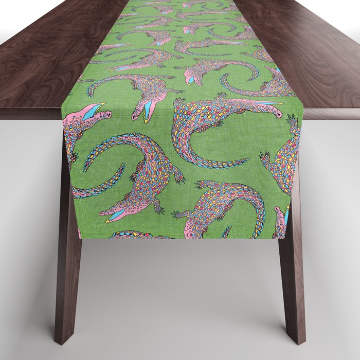 Crocodiles (Textured Green and Pink) Table Runner Gallery Image 1