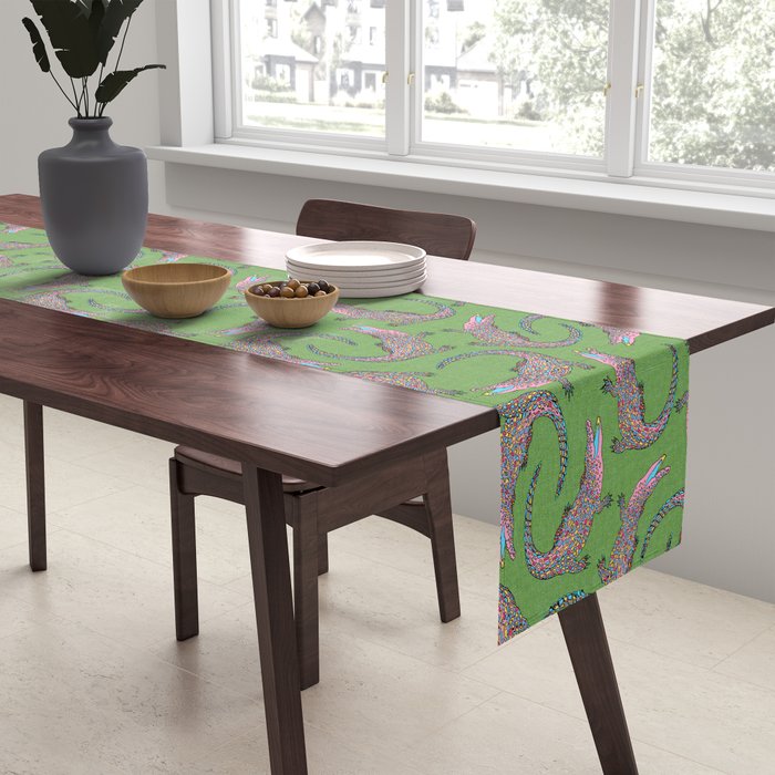 Crocodiles (Textured Green and Pink) Table Runner Gallery Image 2