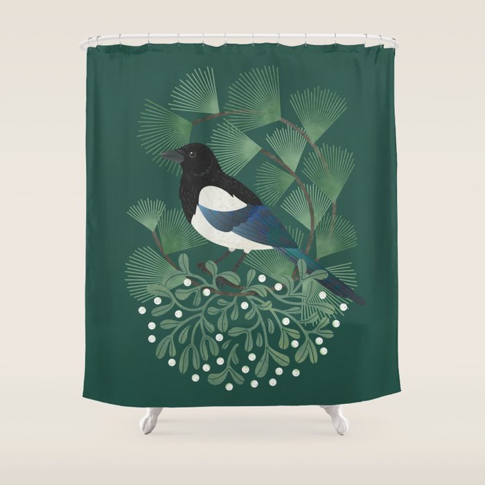 Magpie & Mistletoe Shower Curtain Gallery Image 1