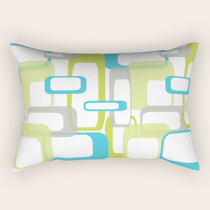 Mid-Century Modern Rectangle Design Blue Green and Gray Rectangular Pillow Gallery Image 2