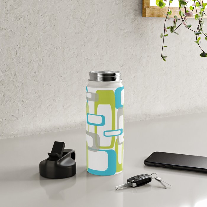 Mid-Century Modern Rectangle Design Blue Green and Gray Water Bottle Gallery Image 4