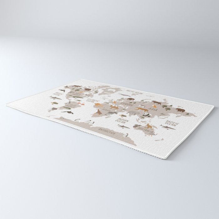 Kids World Map with Animals in White Rug Gallery Image 3