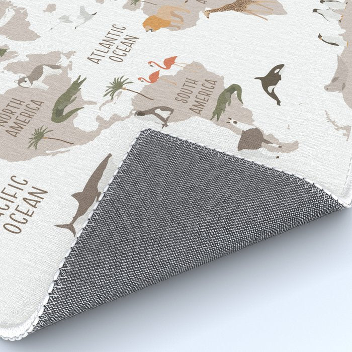 Kids World Map with Animals in White Rug Gallery Image 4