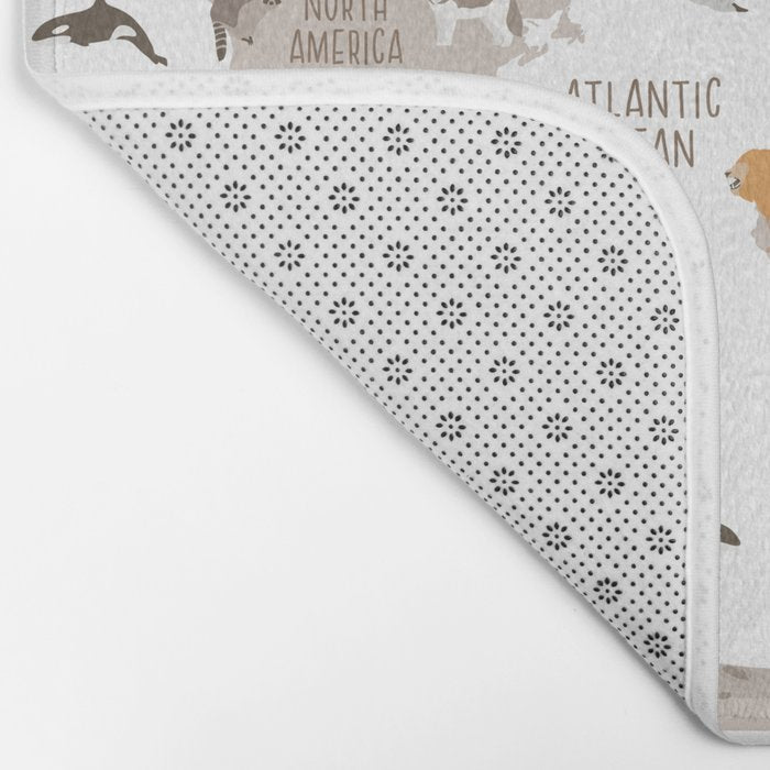 Kids World Map with Animals in White Bath Mat Gallery Image 2