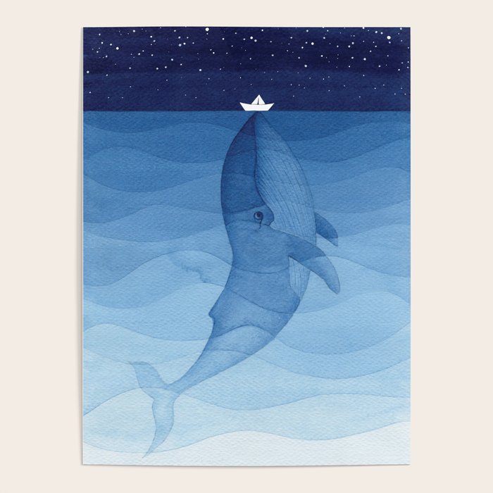 Whale blue ocean Poster