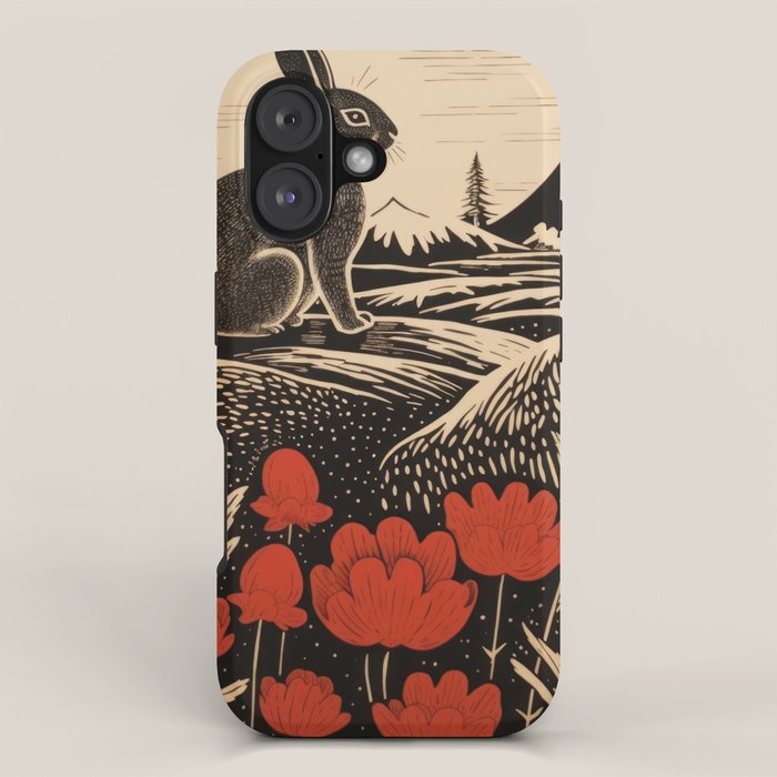 Red Tulip Moon Rise Bunny iPhone Case Gallery Image 1