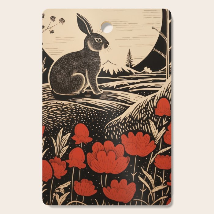 Red Tulip Moon Rise Bunny Cutting Board Gallery Image 1