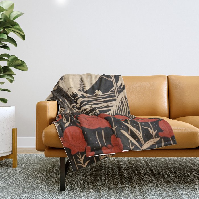 Red Tulip Moon Rise Bunny Throw Blanket Gallery Image 1