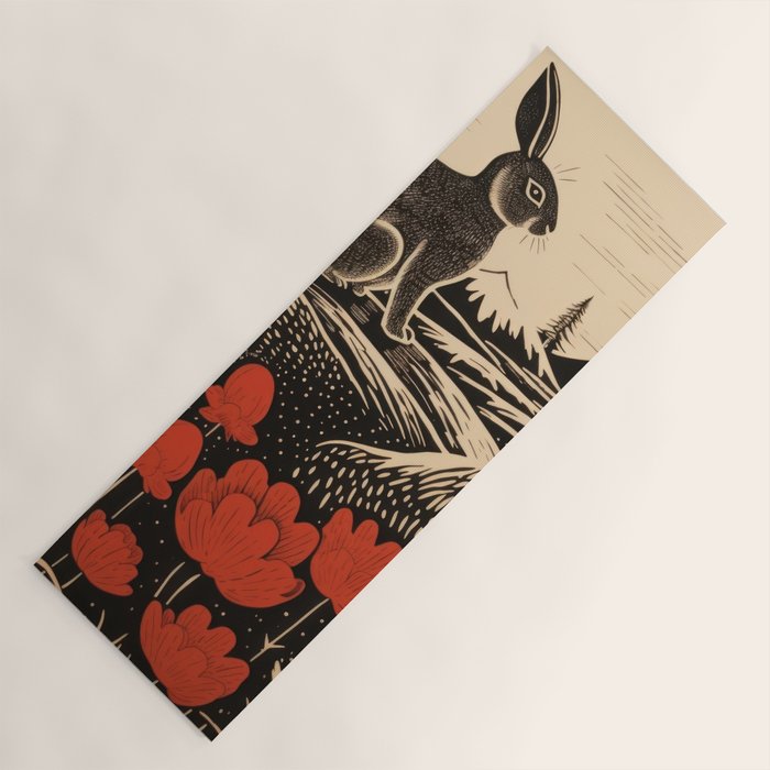 Red Tulip Moon Rise Bunny Yoga Mat Gallery Image 1