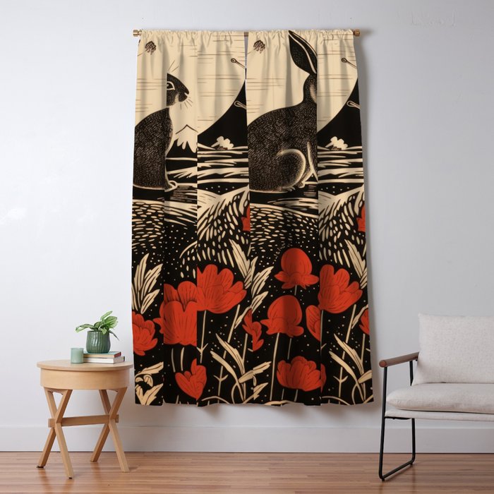 Red Tulip Moon Rise Bunny Window Curtain Gallery Image 1