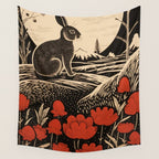 Red Tulip Moon Rise Bunny Wall Tapestry Gallery Image 4