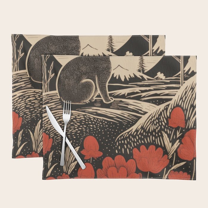 Red Tulip Moon Rise Bunny Placemat Gallery Image 1